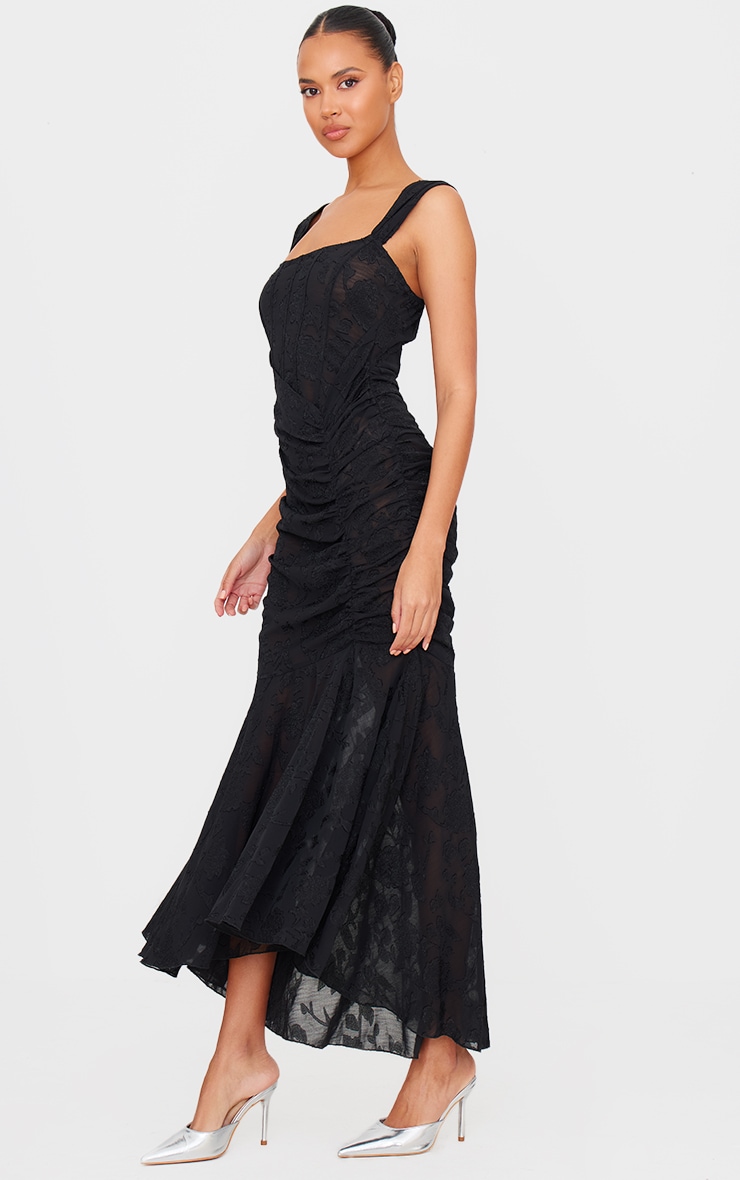 Black Burnout Side Ruched Midi Dress image 3