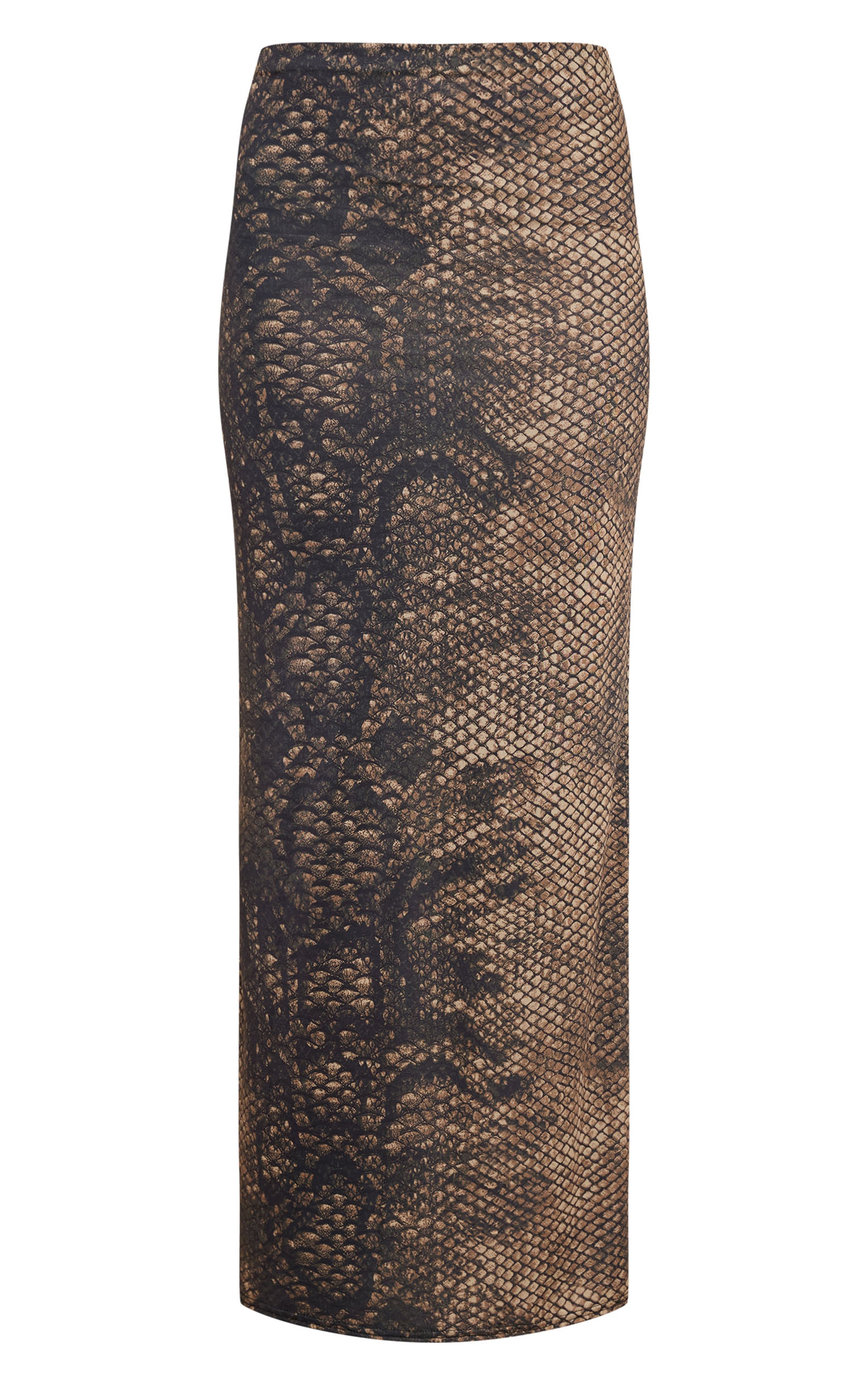 Dark Brown Snake Printed Slinky Mid Rise Maxi Skirt image 5