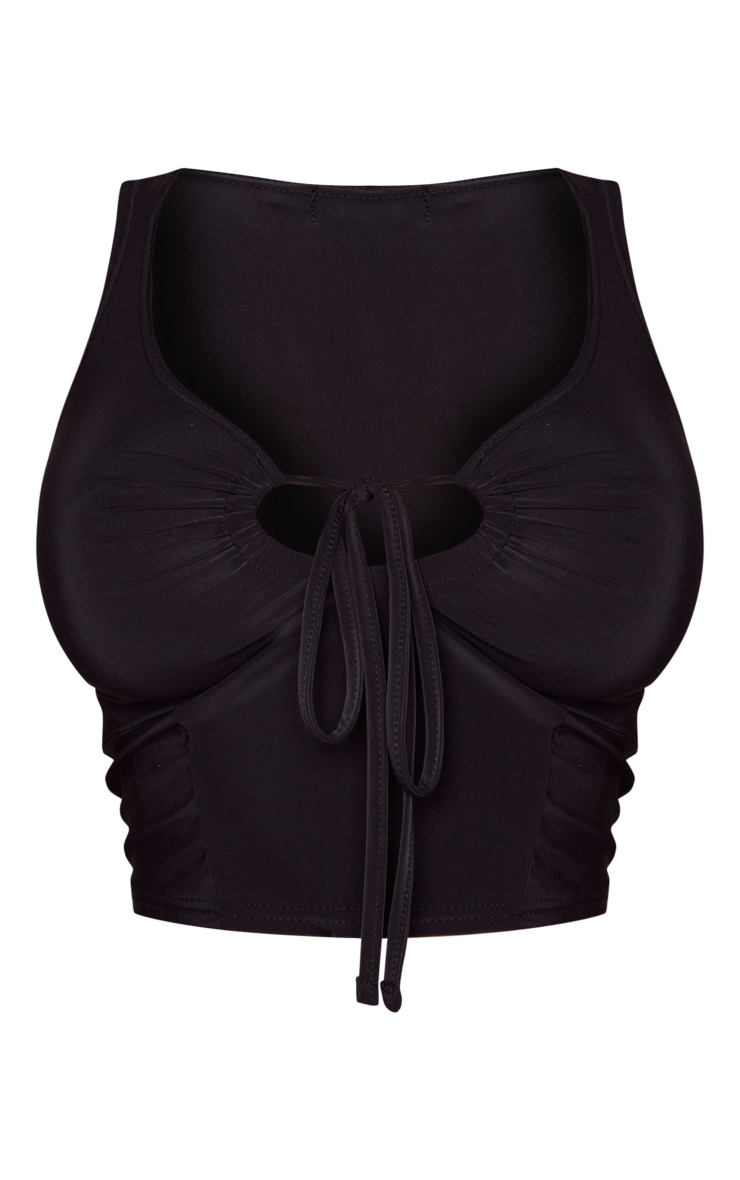 Shape Black Slinky Sleeveless Ruched Bust Crop Top image 5