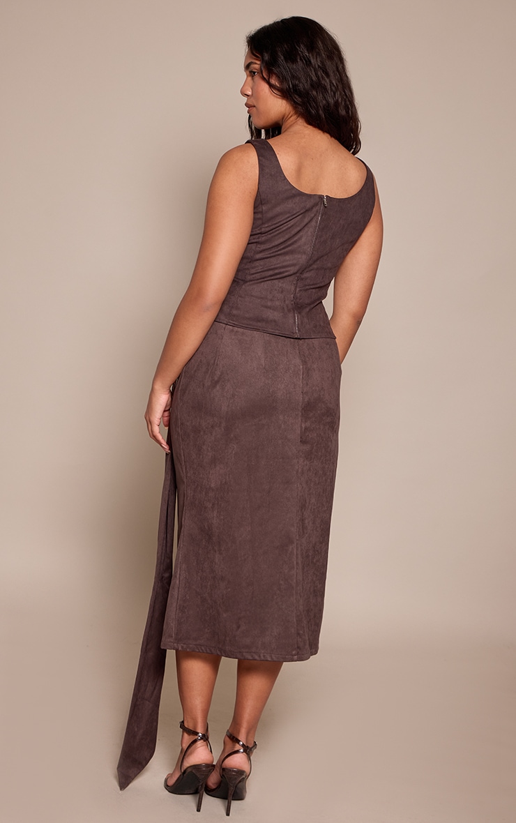 Shape Chocolate Suede Trim Detail Midi Skirt image 3