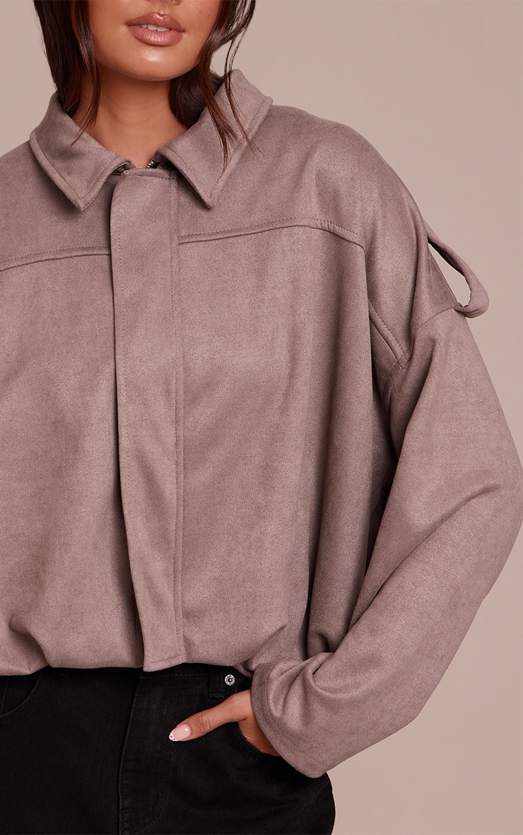 Taupe Zip Through Faux Suede Bomber Jacket image 4