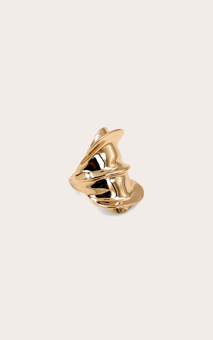 Gold Textured Abstract Double Ring image 2