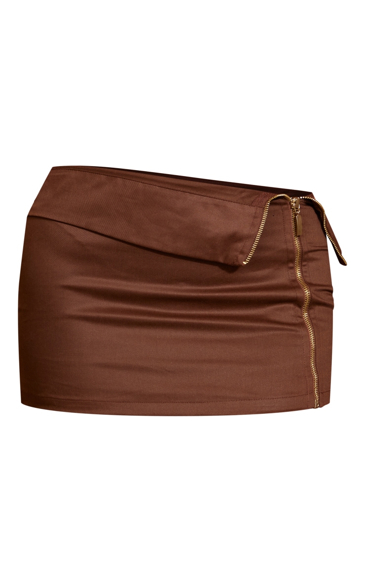 Burgundy Fold Over Waistband Zip Detail Mini Skirt image 6
