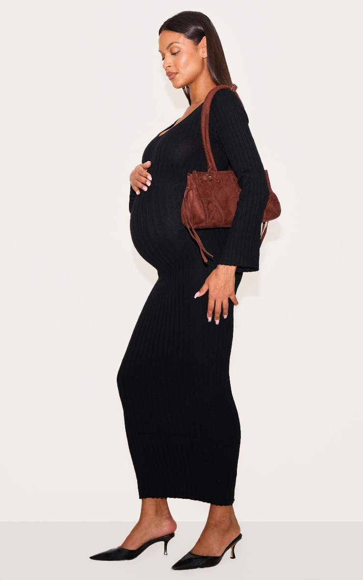 Maternity Black Knitted Scoop Neck Midaxi Dress image 3