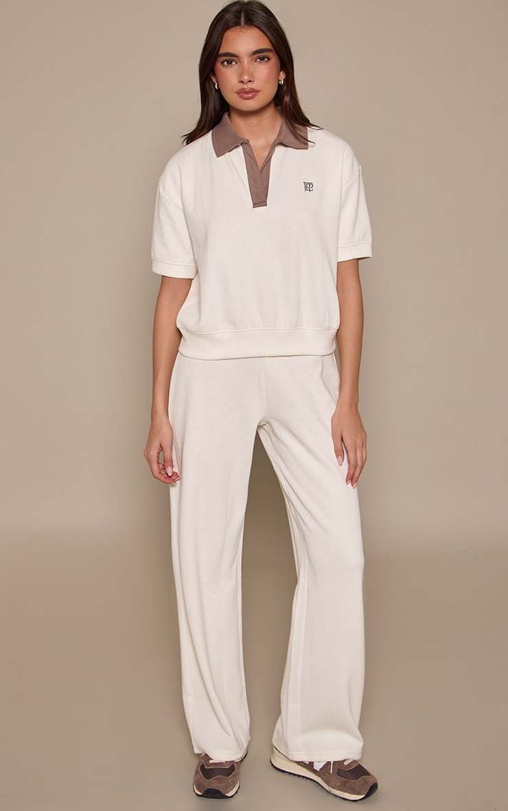 Cream Contrast Collared Polo Emblem Top  image 3