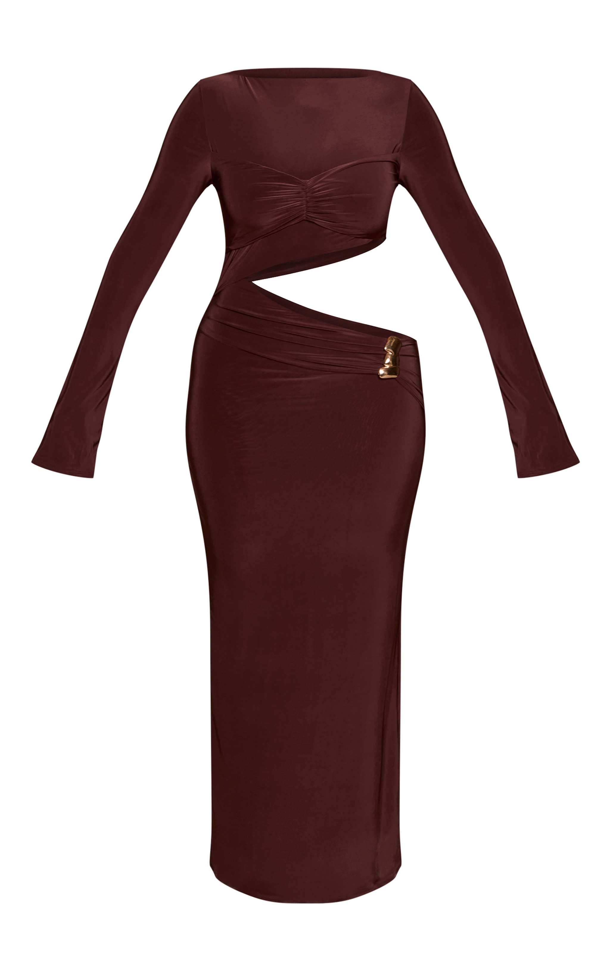 Shape Chocolate Cut Away Maxi Dress With Gold Trim image 5