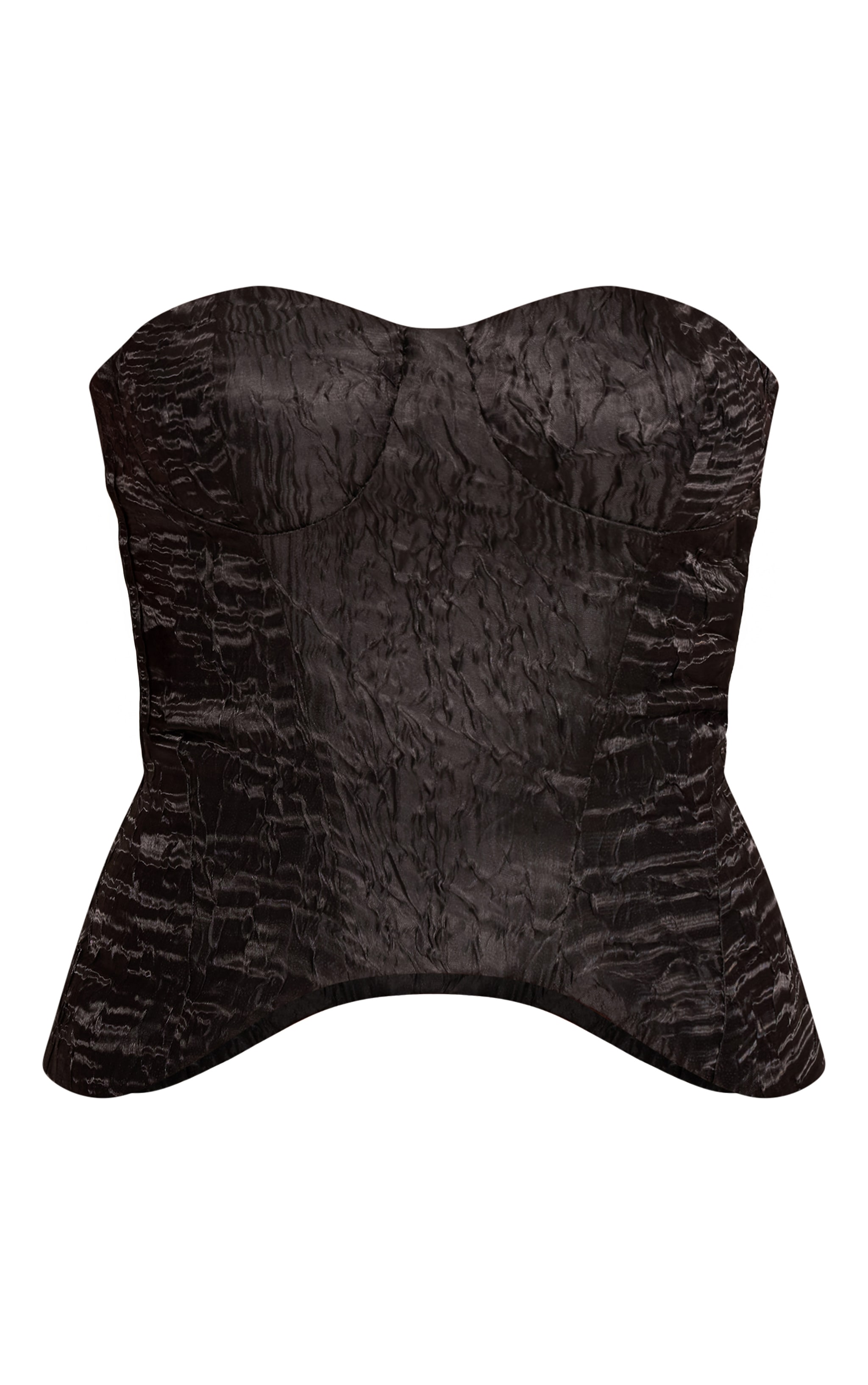Black Textured Satin Dip Hem Corset image 5