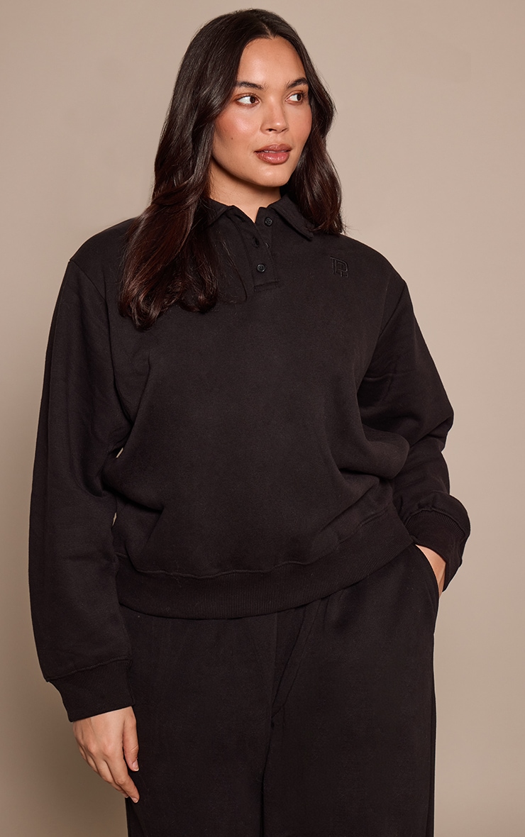 Plus Black Prettylittlething Polo Sweatshirt image 1