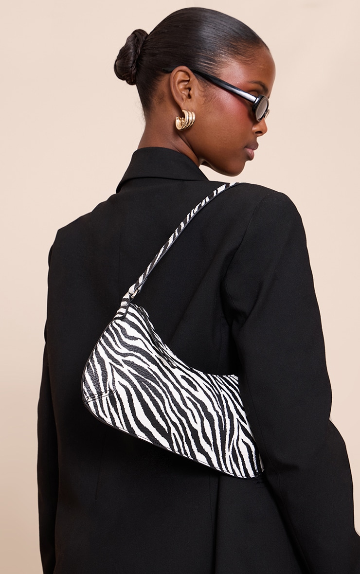Sac à main baguette en PU noir et blanc imprimé zèbre image 1