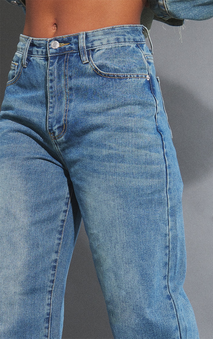 Mid Blue Wash Super Long Wide Leg Denim Jeans image 3