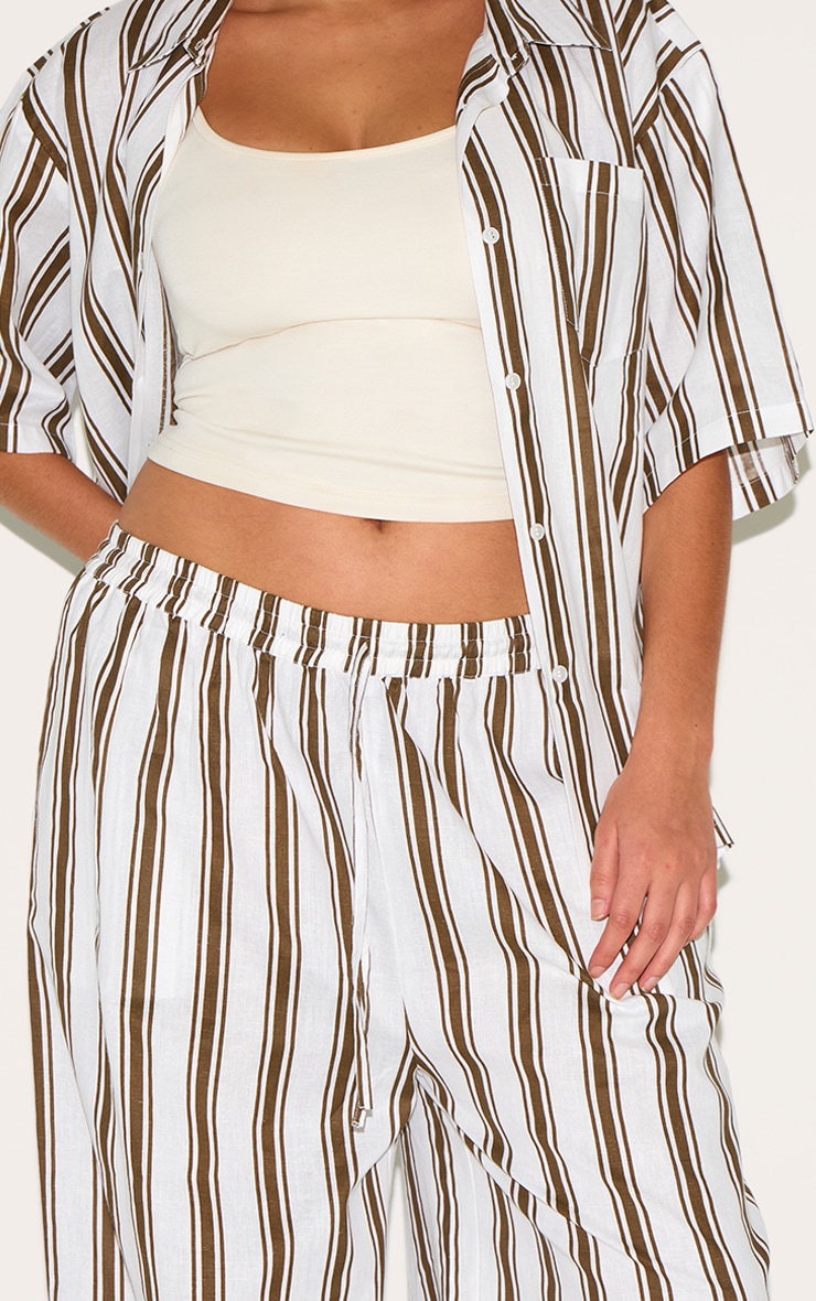 Plus Beige Striped Oversized Shirt image 4