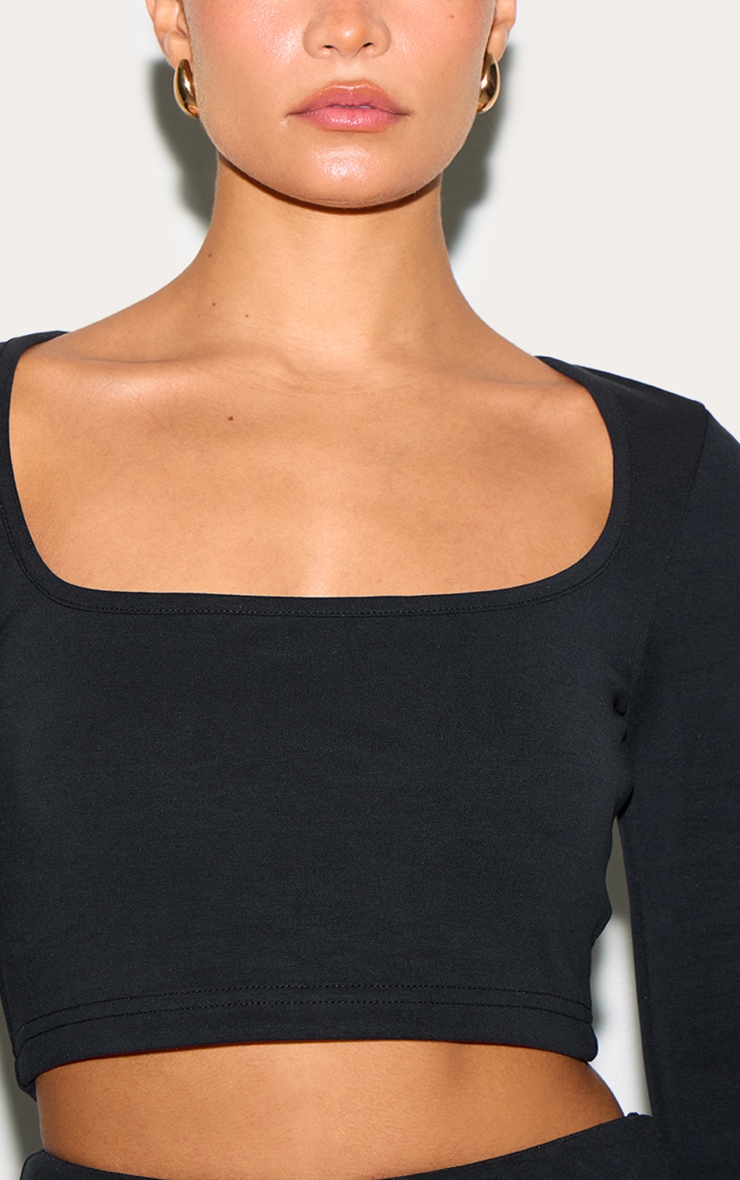 Petite Black Modal Scoop Neck Crop Top Long sleeve image 4