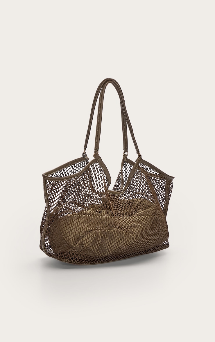 Olive Fishnet Shoulder Bag with Inner Pouch image 3