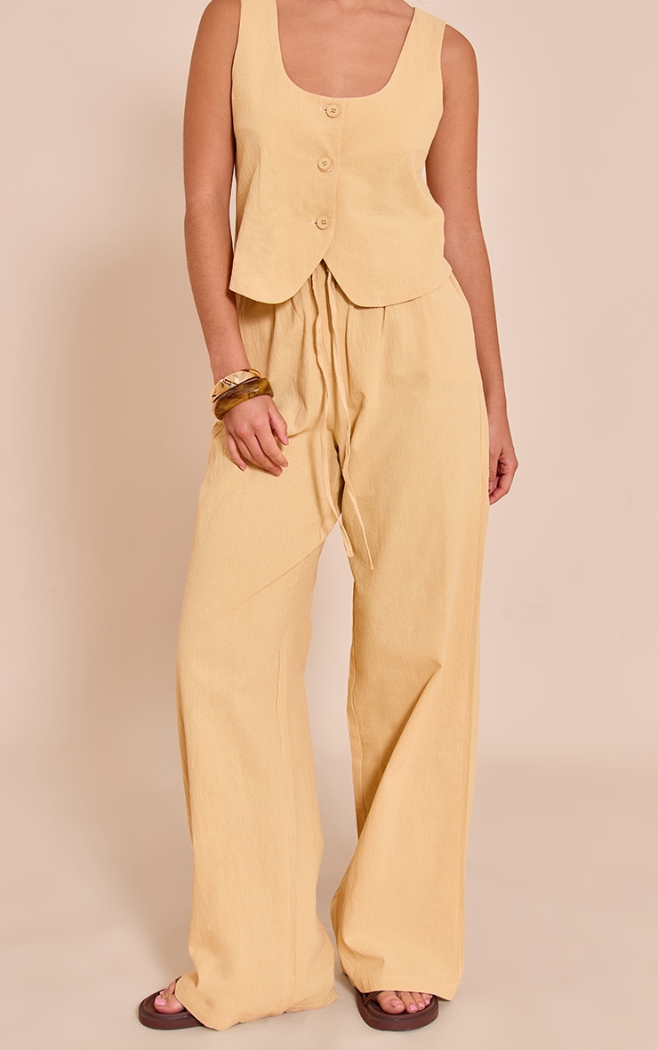 Butter Yellow Tailored Linen Look Draw String Wide Leg Pant image 2