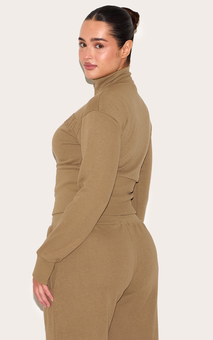 Shape Khaki Pocket Detail Fitted Zip Up Sweatshirt image 2