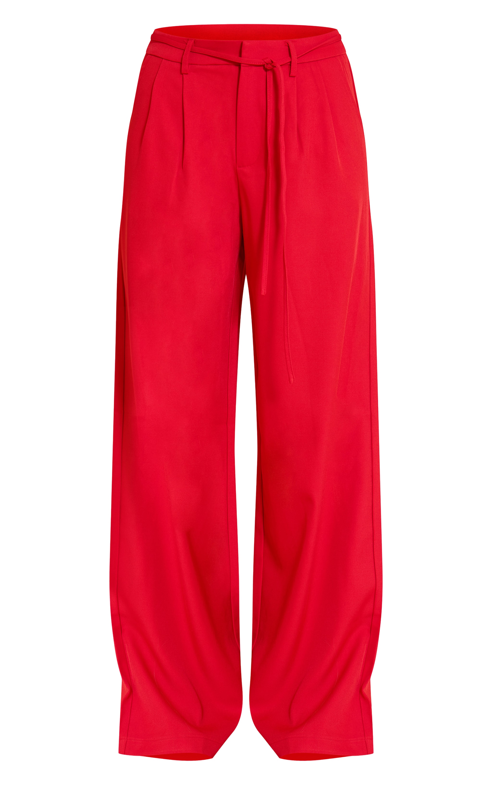 Tomato Red Tailored Tie Detail Woven Wide Leg Pants image 5