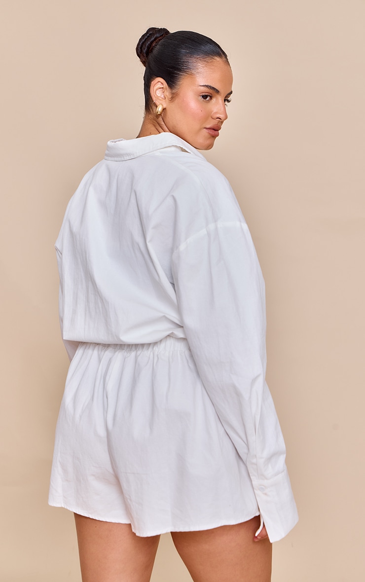 Plus White Cotton Ruched Tiered Skort Shirt Romper image 2