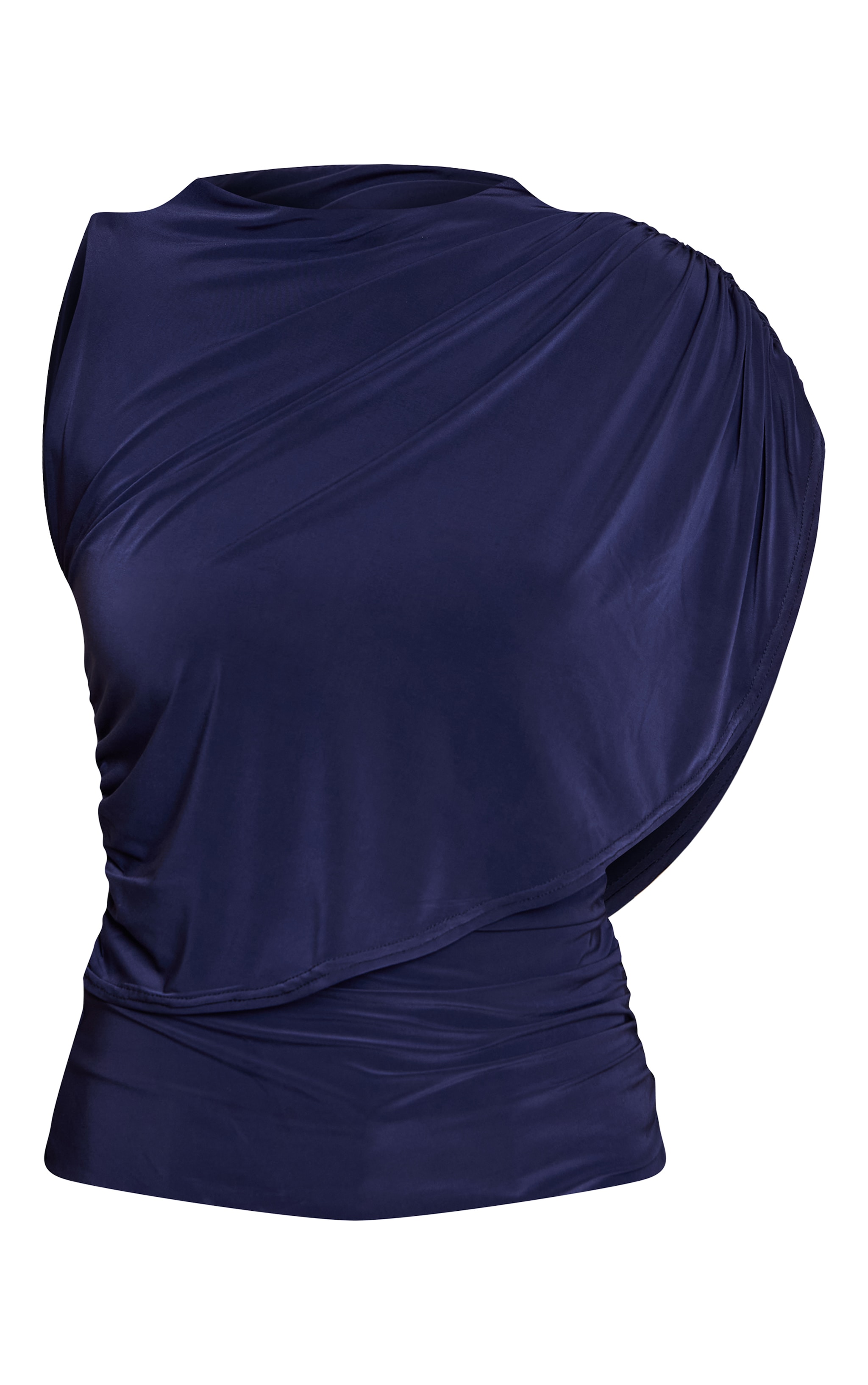 Navy Double Layer Slinky Cape Detail Long Top  image 5