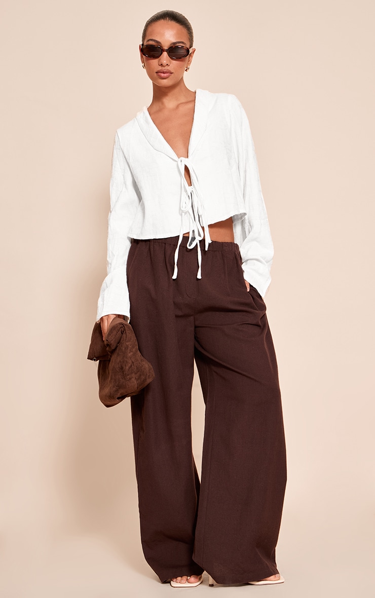 White Textured Lightweight Woven Tie Front Shirt image 3