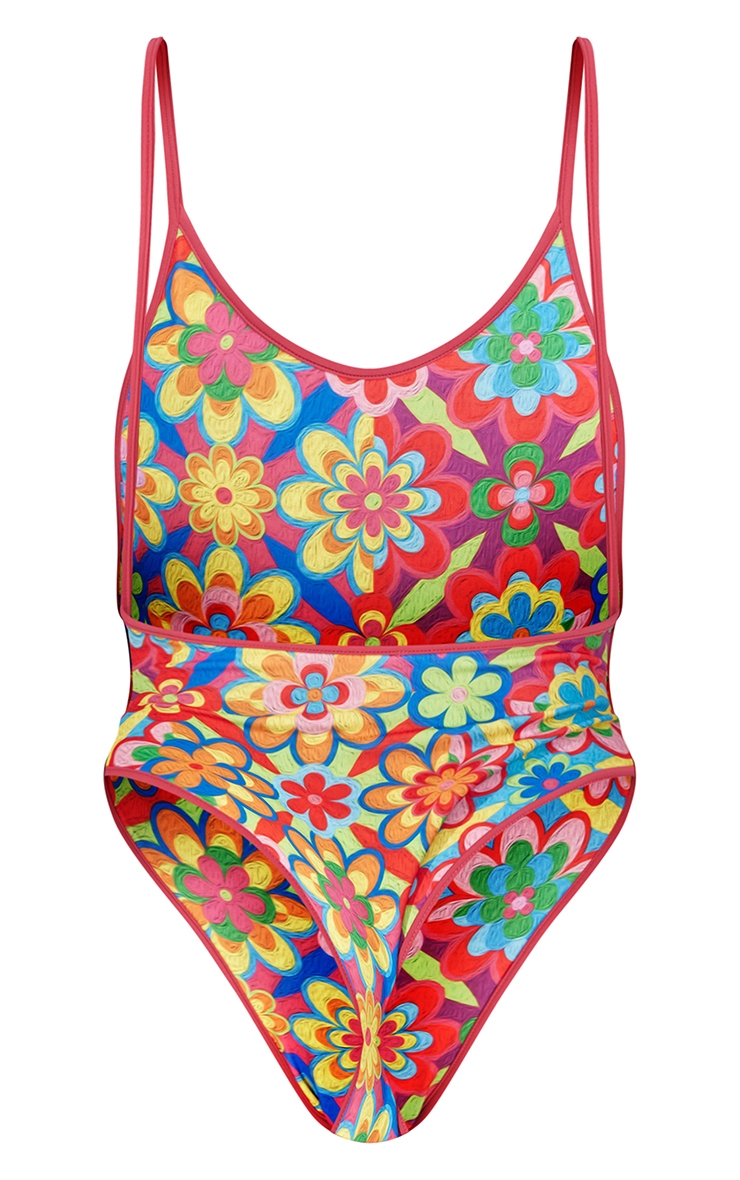 Multi Floral Print Extreme Scoop Back Swimsuit image 6