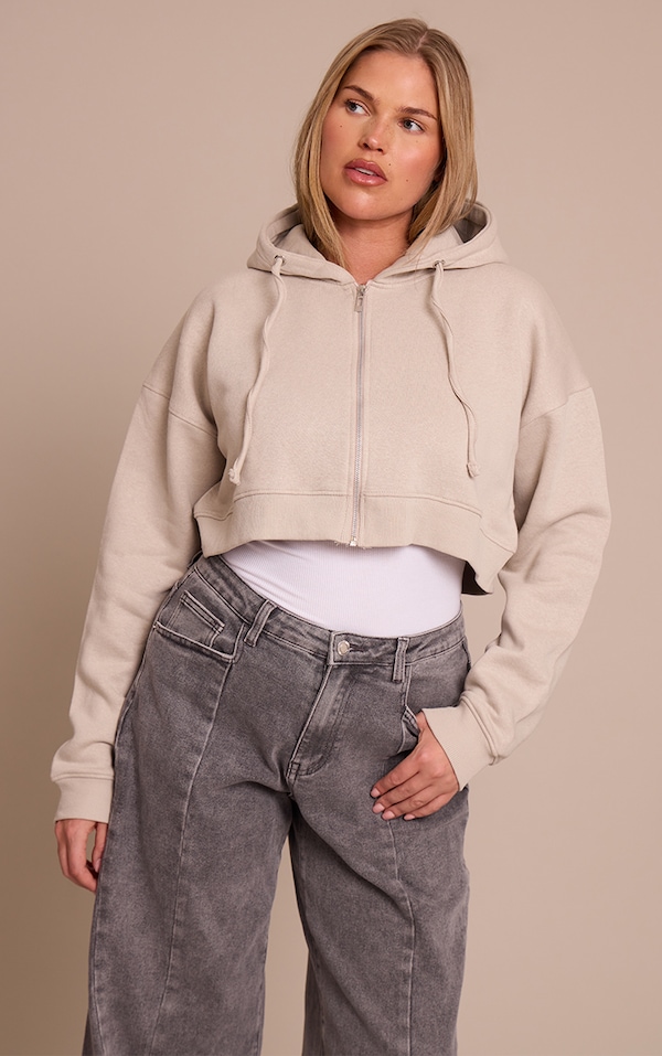 Shape Grey Marl Zip Front Long Sleeve Cropped Hoodie