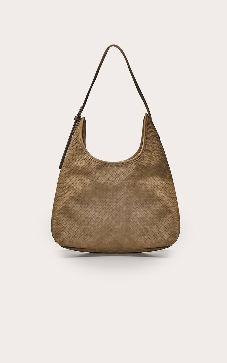 Olive Faux Suede Woven Shoulder Bag image 2