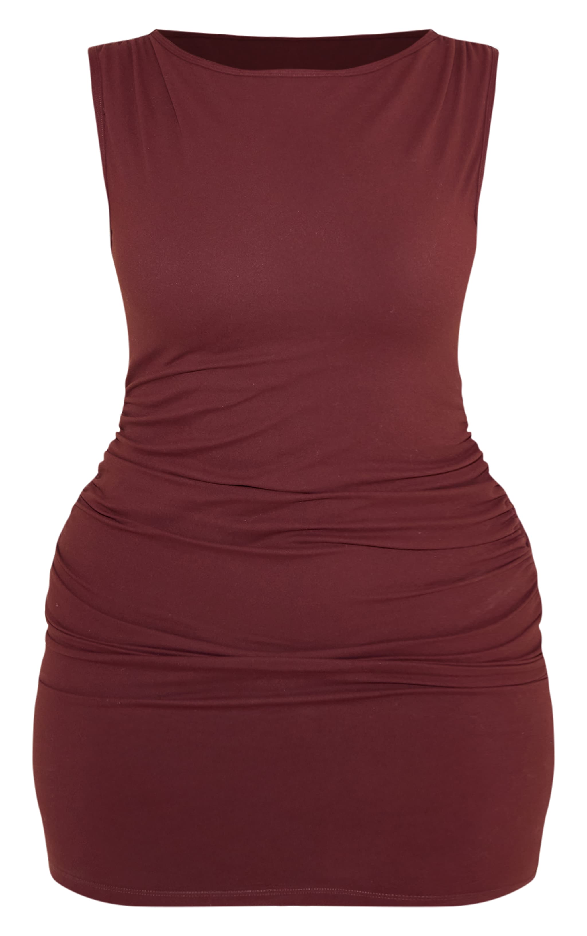 Shape Chocolate Built In Bra Sculpt Boat Neck Ruched Side Mini Dress image 5