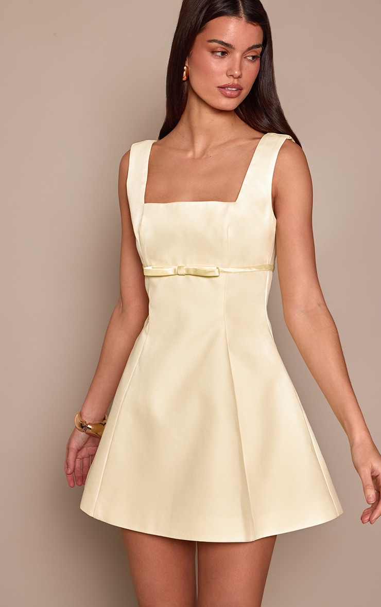Premium Lemon Woven Belt Detail Shift Dress