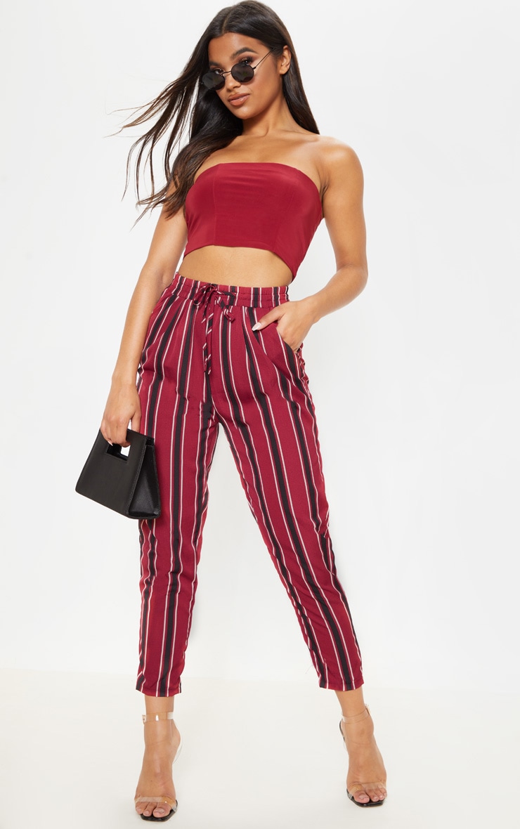 Burgundy Multi Stripe Casual Pants
