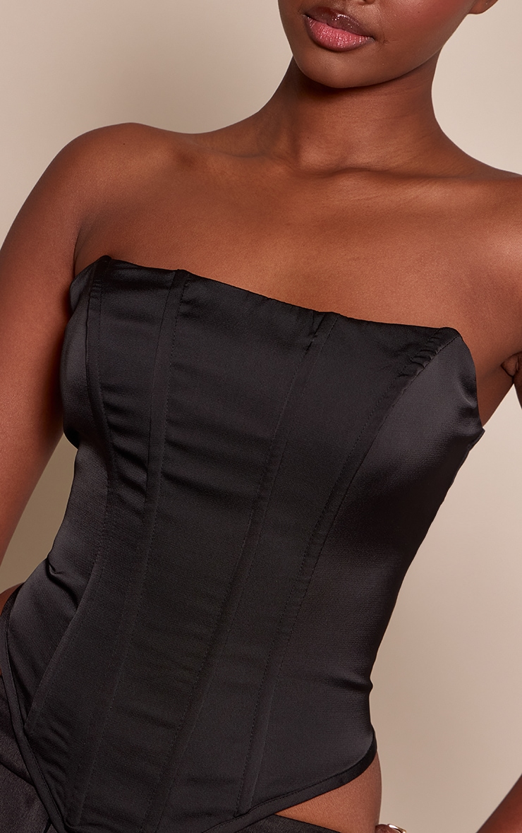 Black Satin Dipped Hem Corset image 4