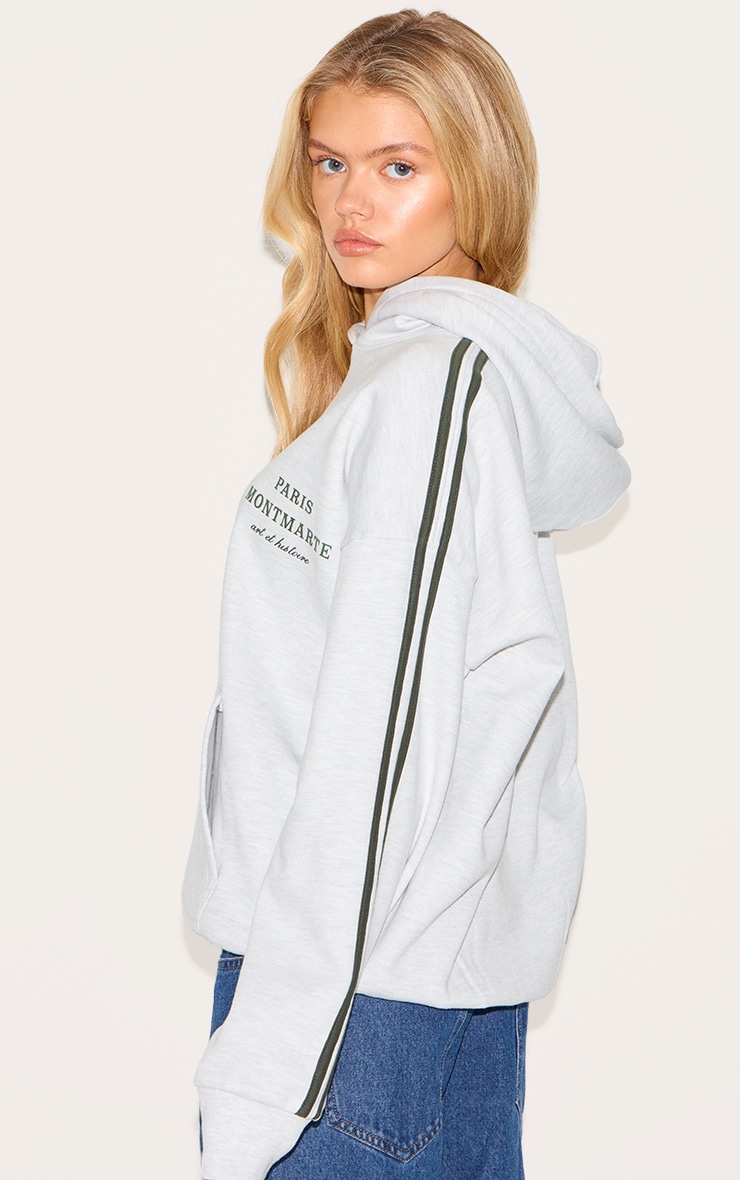 Ash Grey Premium Piping Sleeve Paris Montmartre Embroidered Sweatshirt image 2