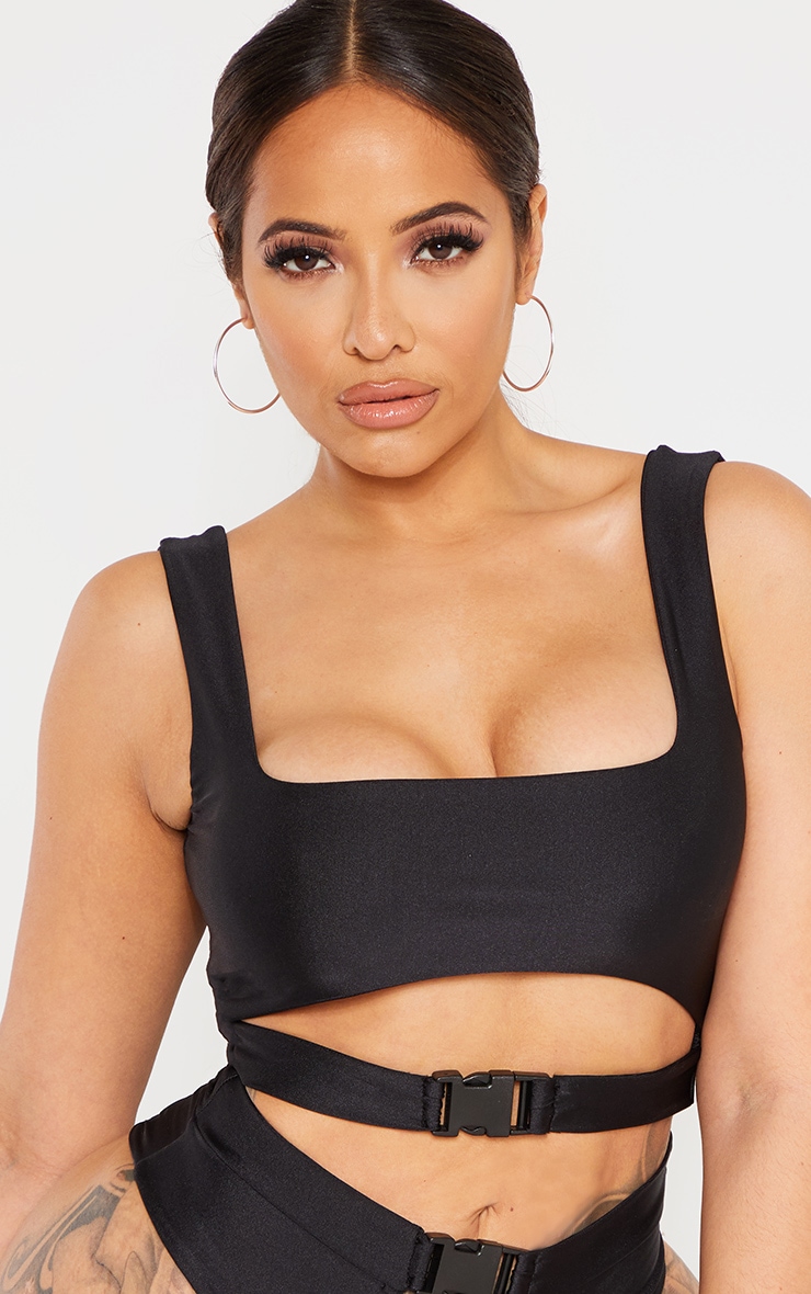 Shape Black Buckle Front Bikini Top