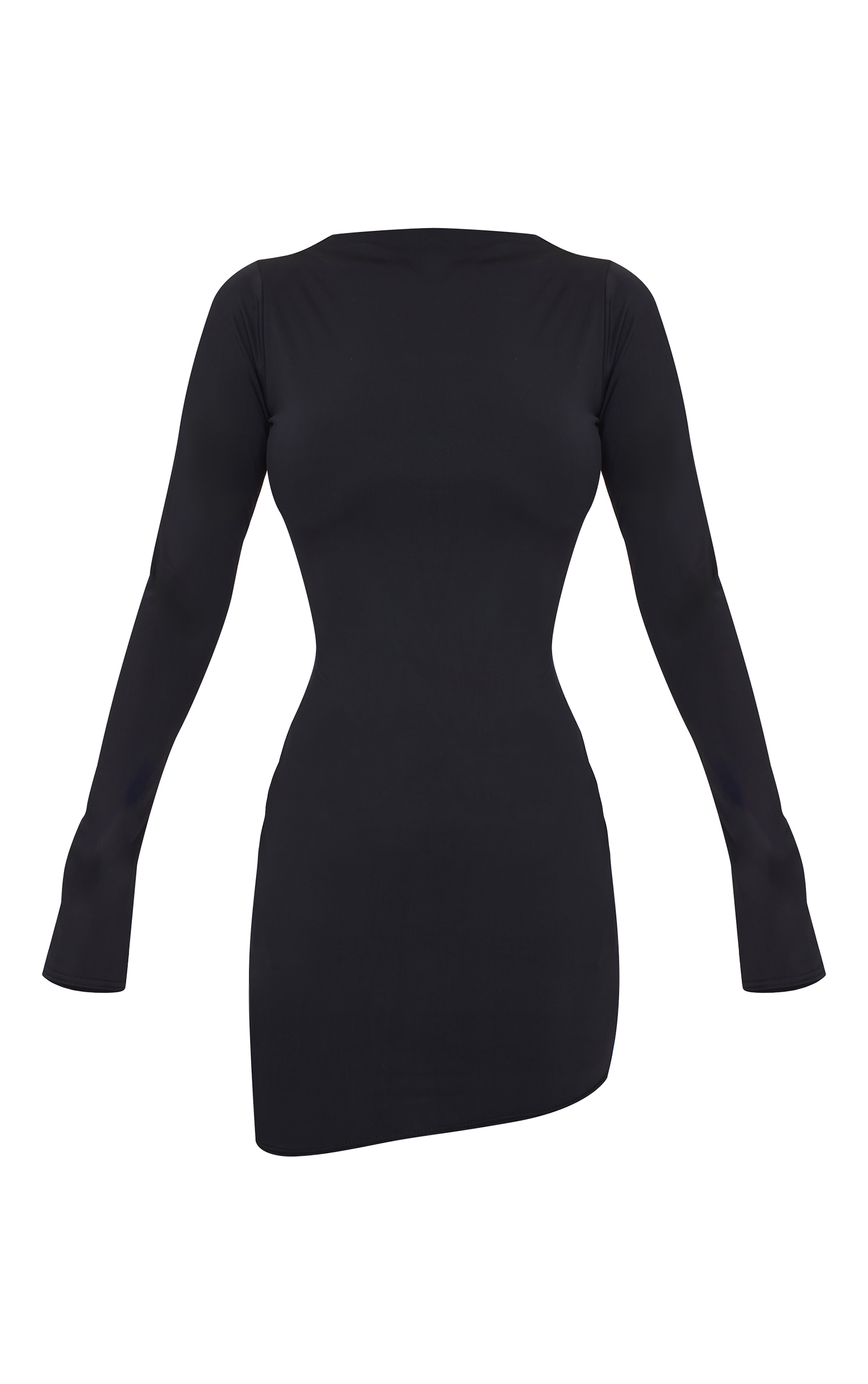 Black Matte Sculpt Boat Neck Long Sleeve Mini Dress image 5