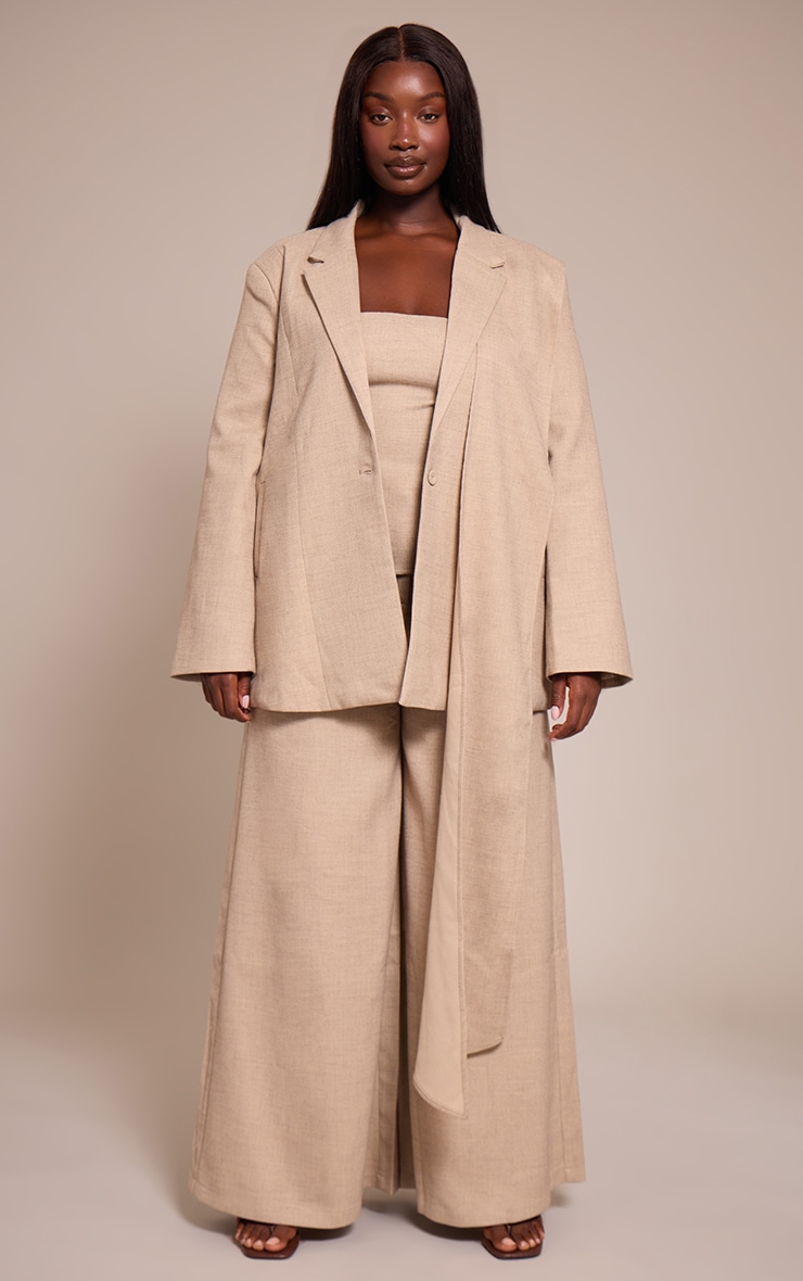 Plus Stone Woven Drape Scarf Detail Oversized Blazer image 3