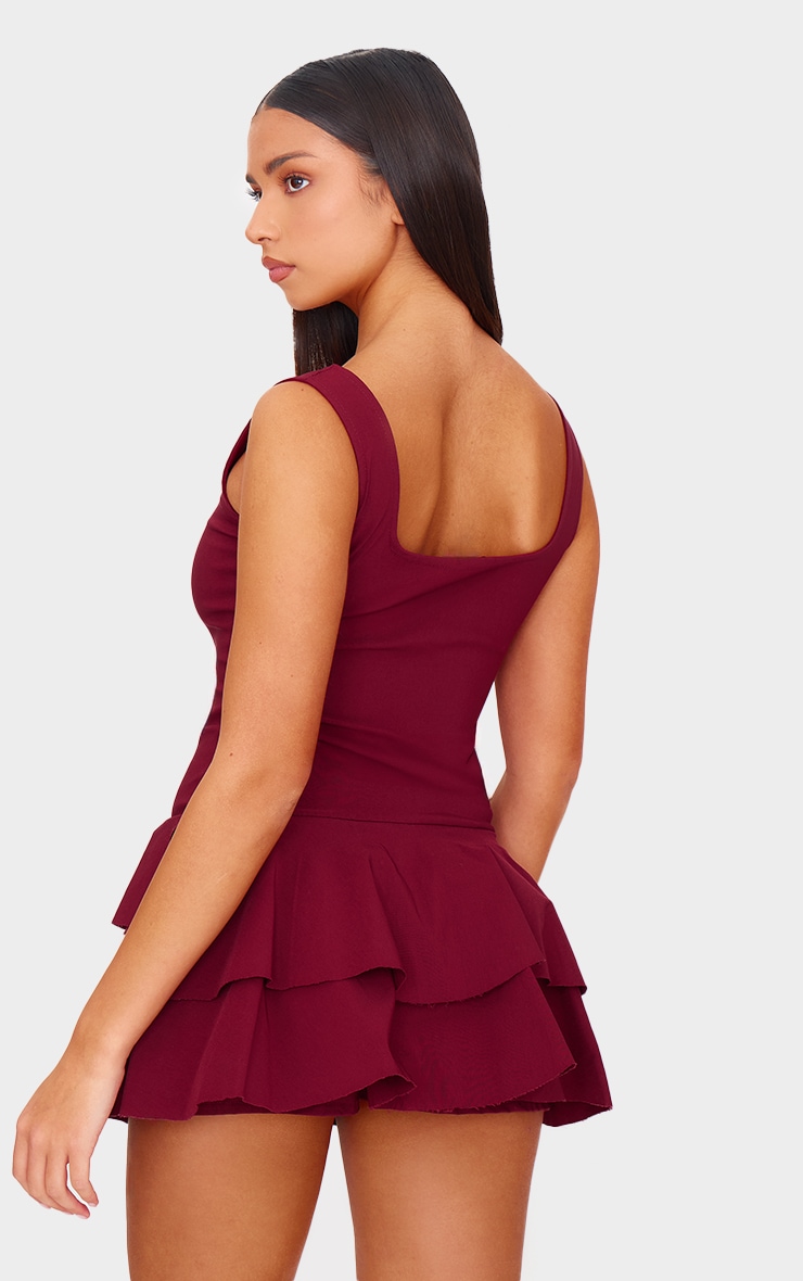 Burgundy Stretch Woven Pleated Skort Romper image 2