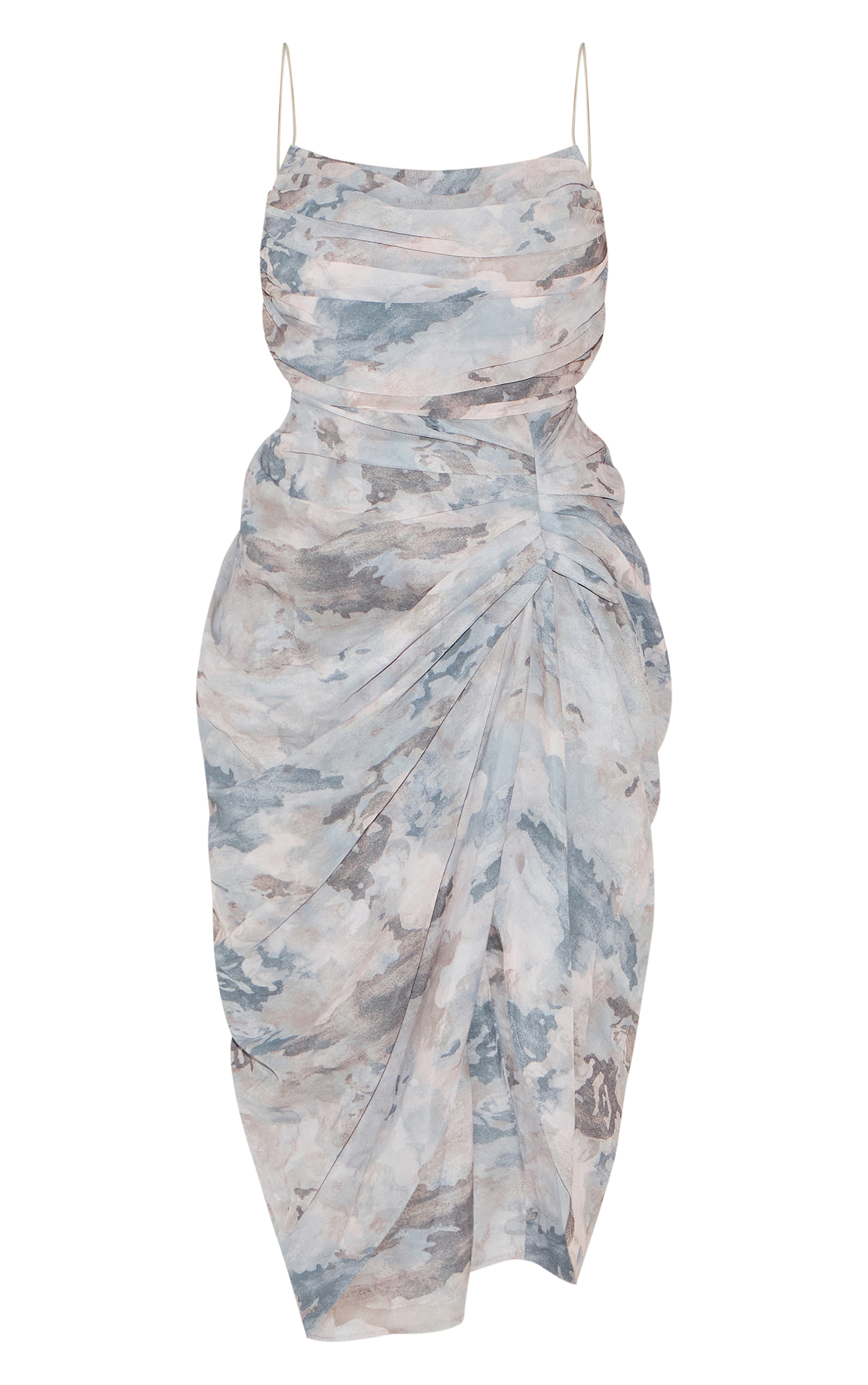 Plus Grey Abstract Print Chiffon Ruched Drape Midi Dress image 5