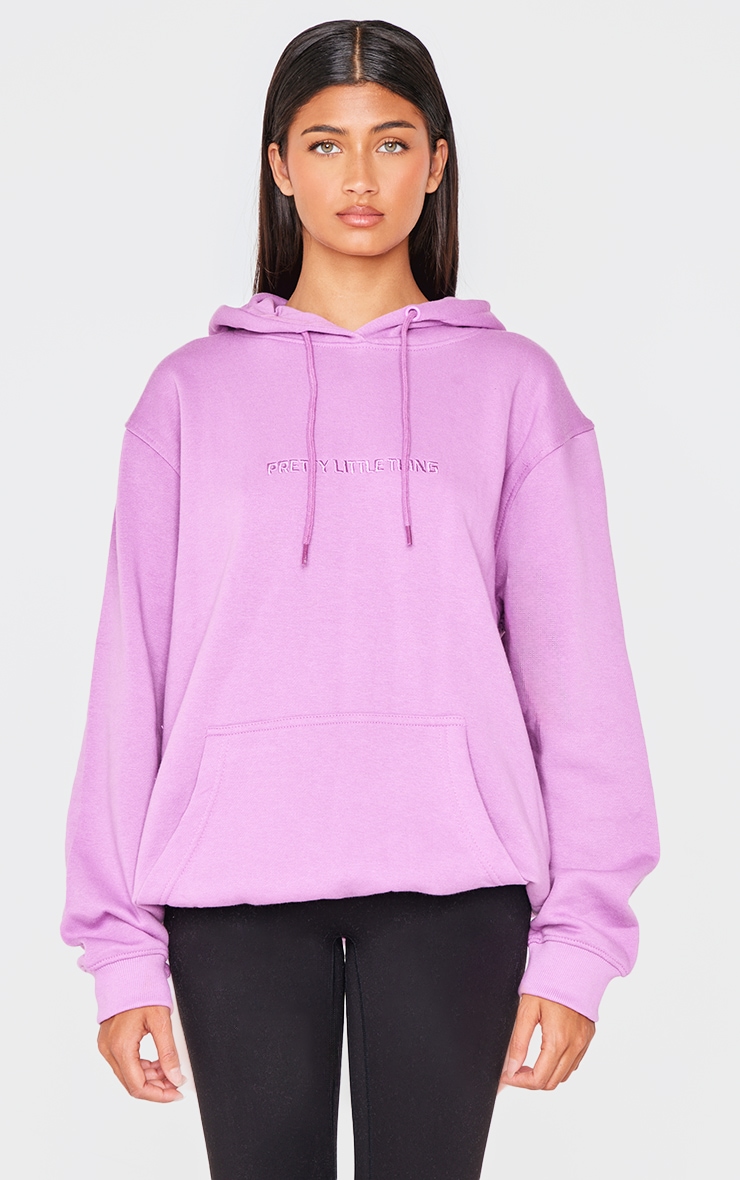 PRETTYLITLETHING Purple Slogan Embroidery Hoodie image 1