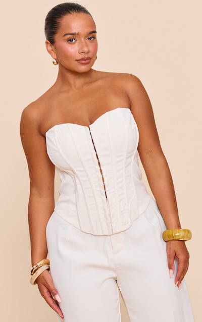 Shape Top corset crème au beurre à agrafes et oeillets devant et lisérés structurants