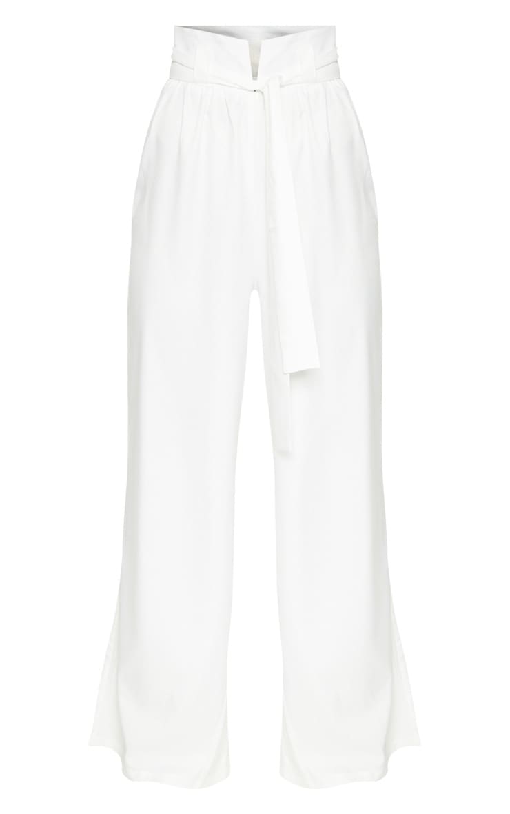 Cream Cotton High Waisted Belt Detail Pants PrettyLittleThing AUS