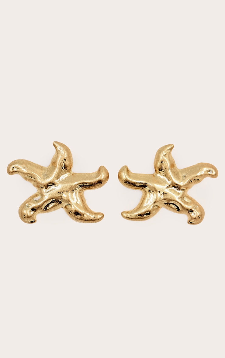 Gold Brushed Textured Oversized Starfish Stud Earrings image 2