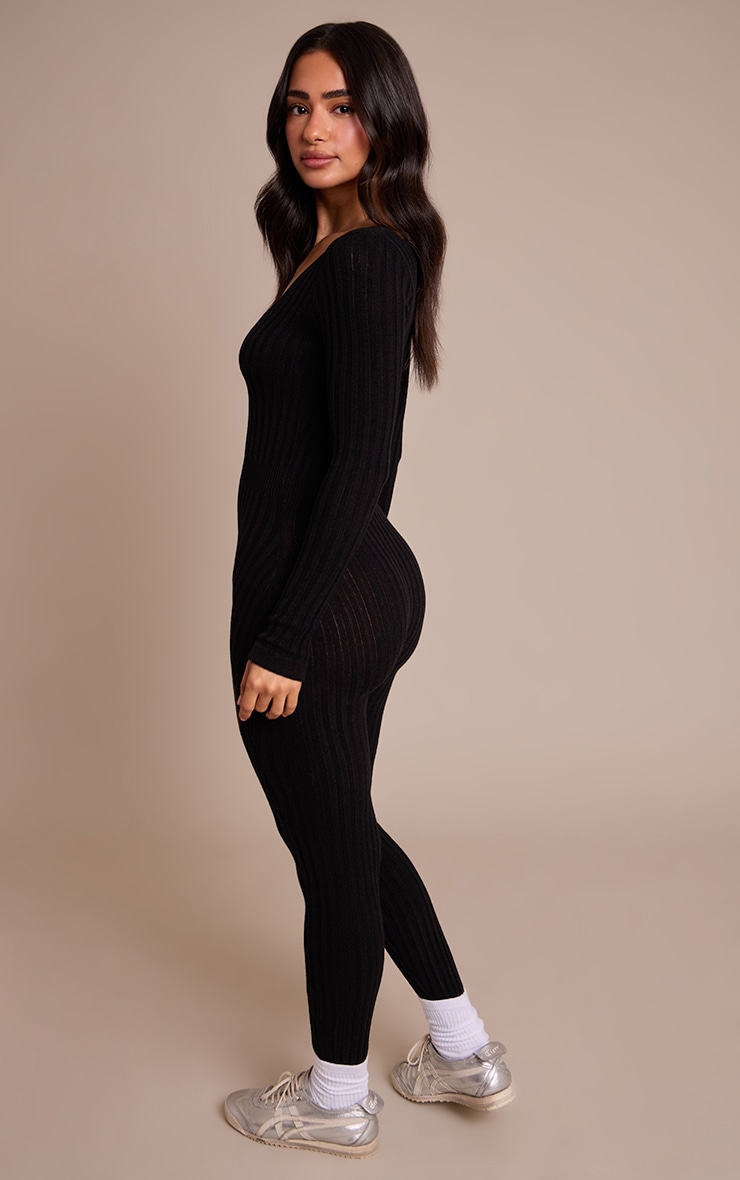 Petite Black Long Sleeve Knitted Jumpsuit image 2