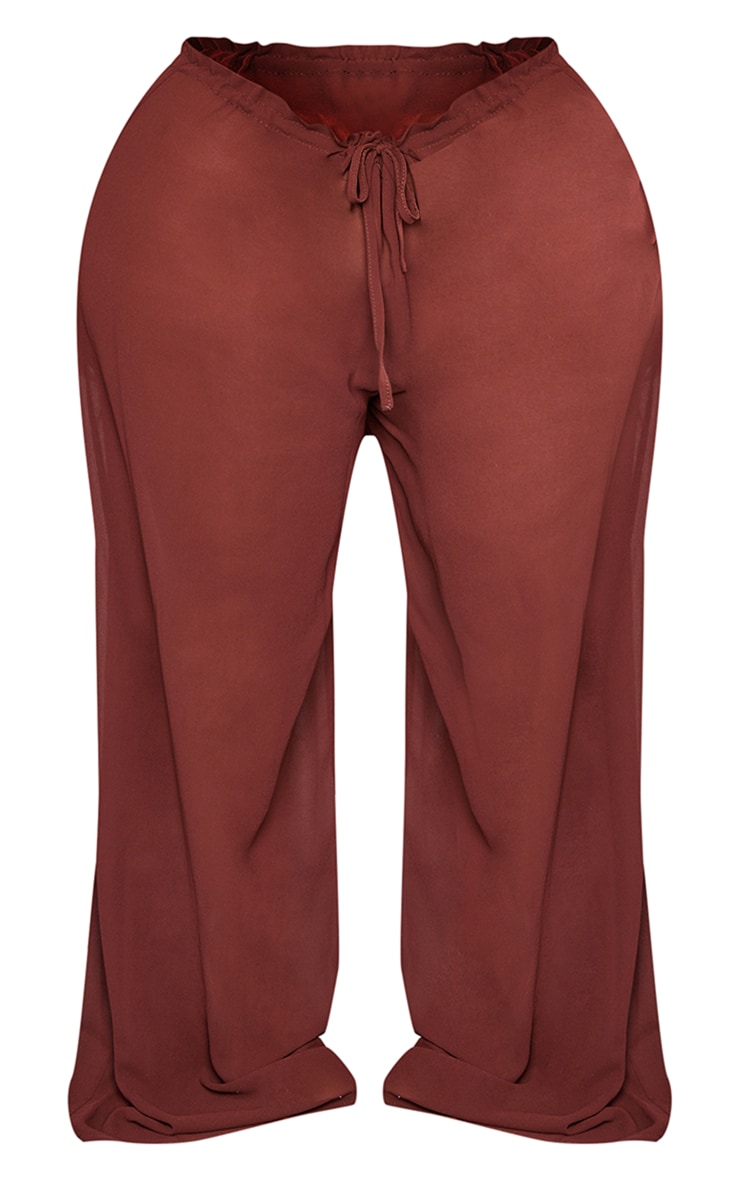 Plus Pantalon de plage large en mousseline de soie chocolat à cordons ajustables image 5