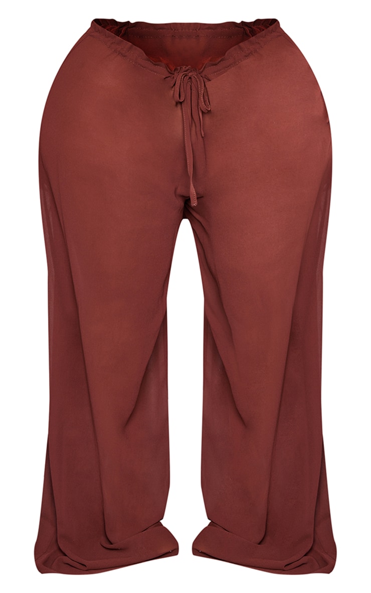 Plus Chocolate Chiffon Drawstring Wide Leg Beach Trousers image 5