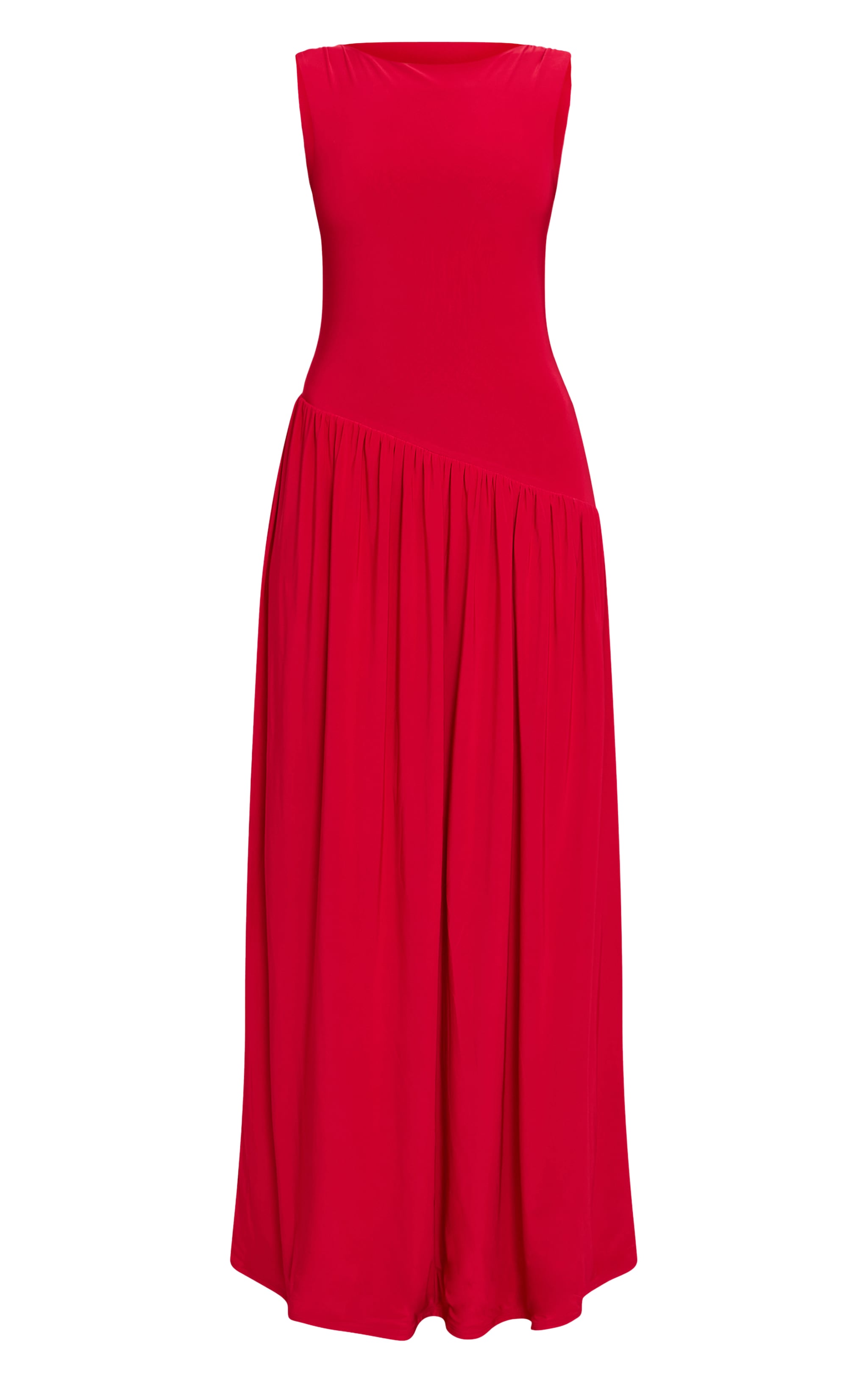 Red Double Layer Soft Touch Asymmetric Dropped Waist Maxi Dress image 5