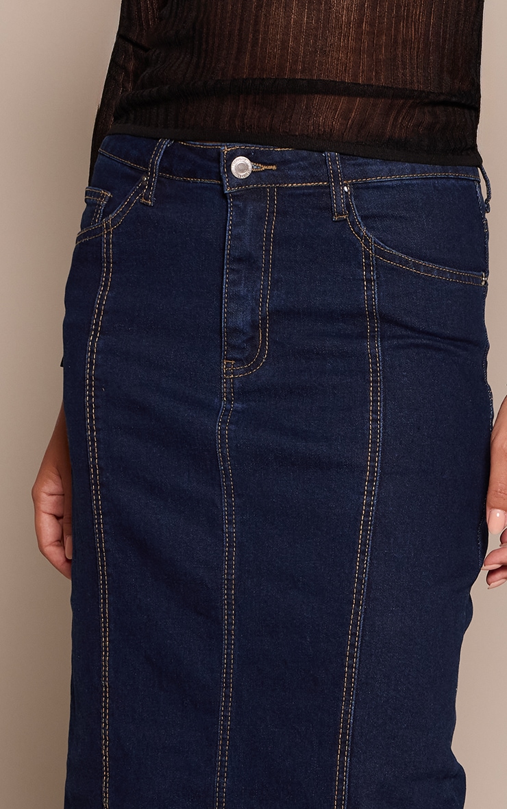 Indigo Mid Rise Seam Detail Maxi Denim Skirt image 4