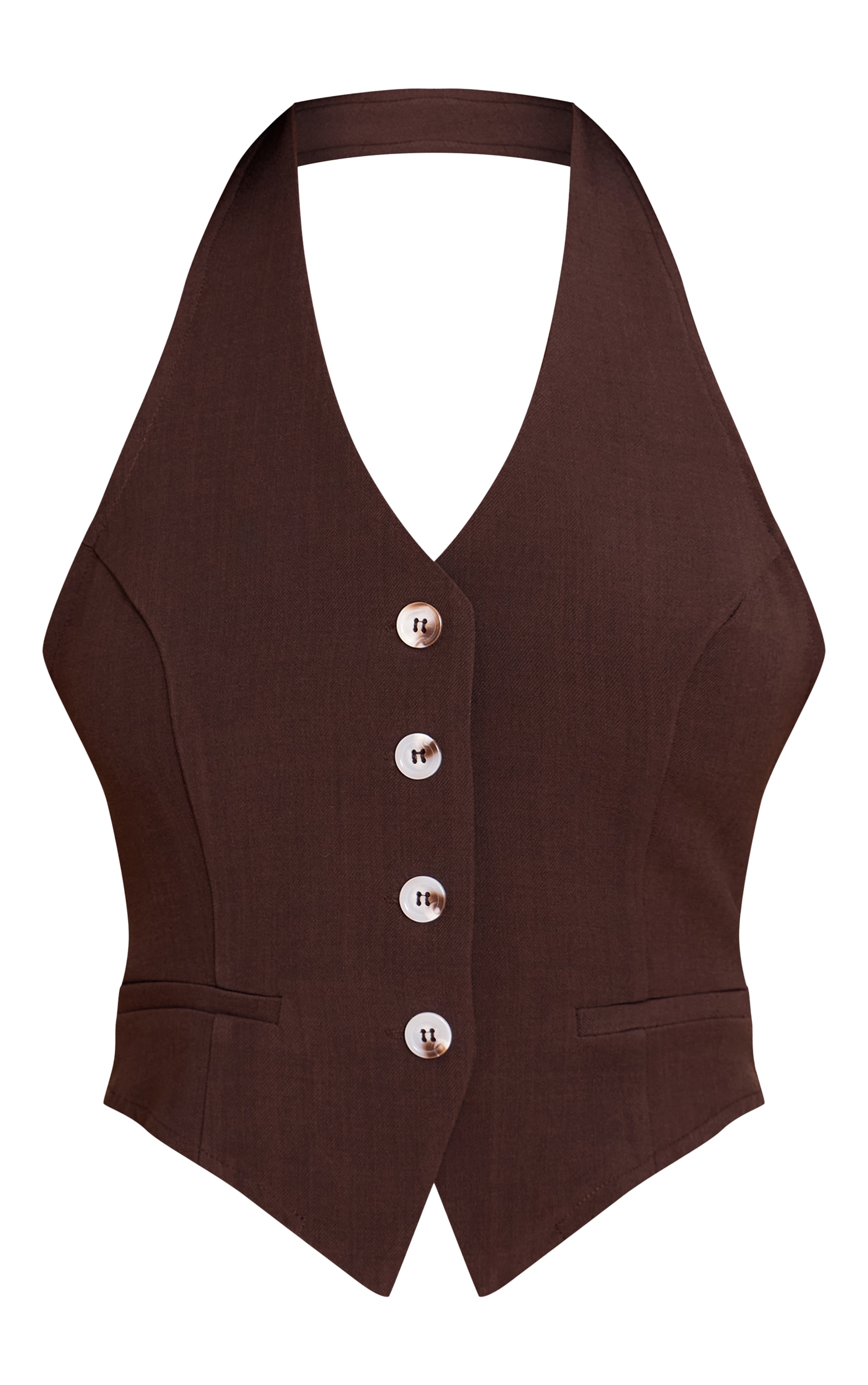 Dark Brown Tailored Woven Backless Halterneck Vest image 5