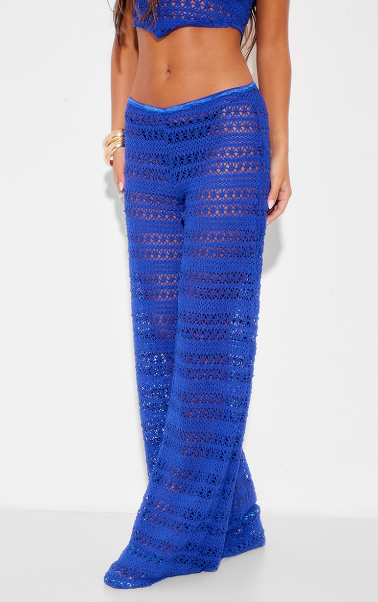 Cobalt Crochet Wide Leg Dipped Hem Beach Trousers image 2