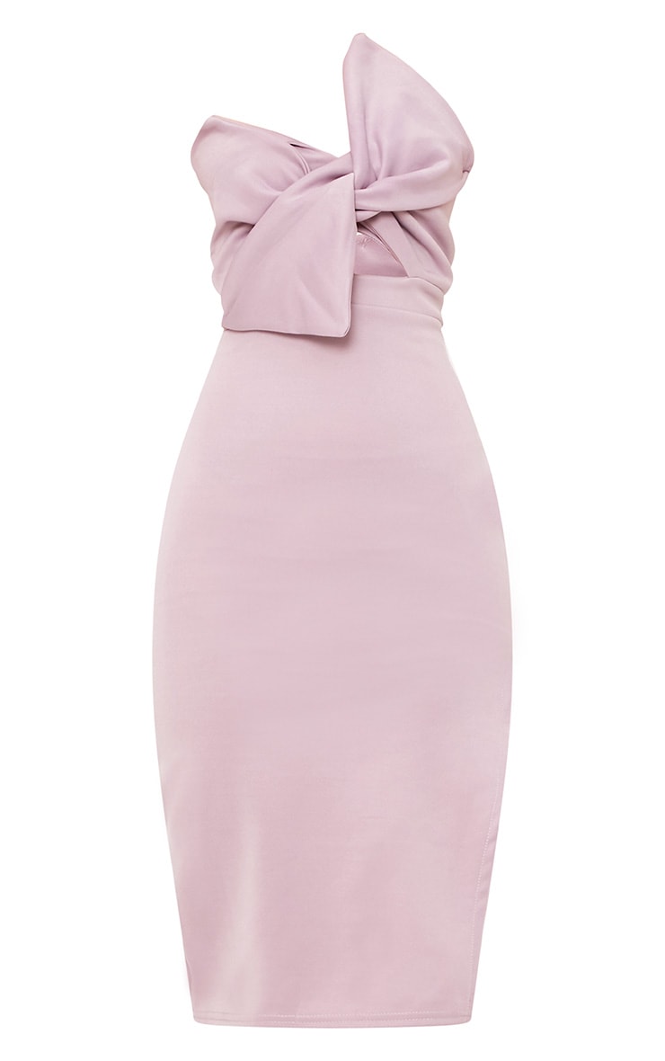 Elisse Mauve Bow Detail Scuba Midi Dress PrettyLittleThing