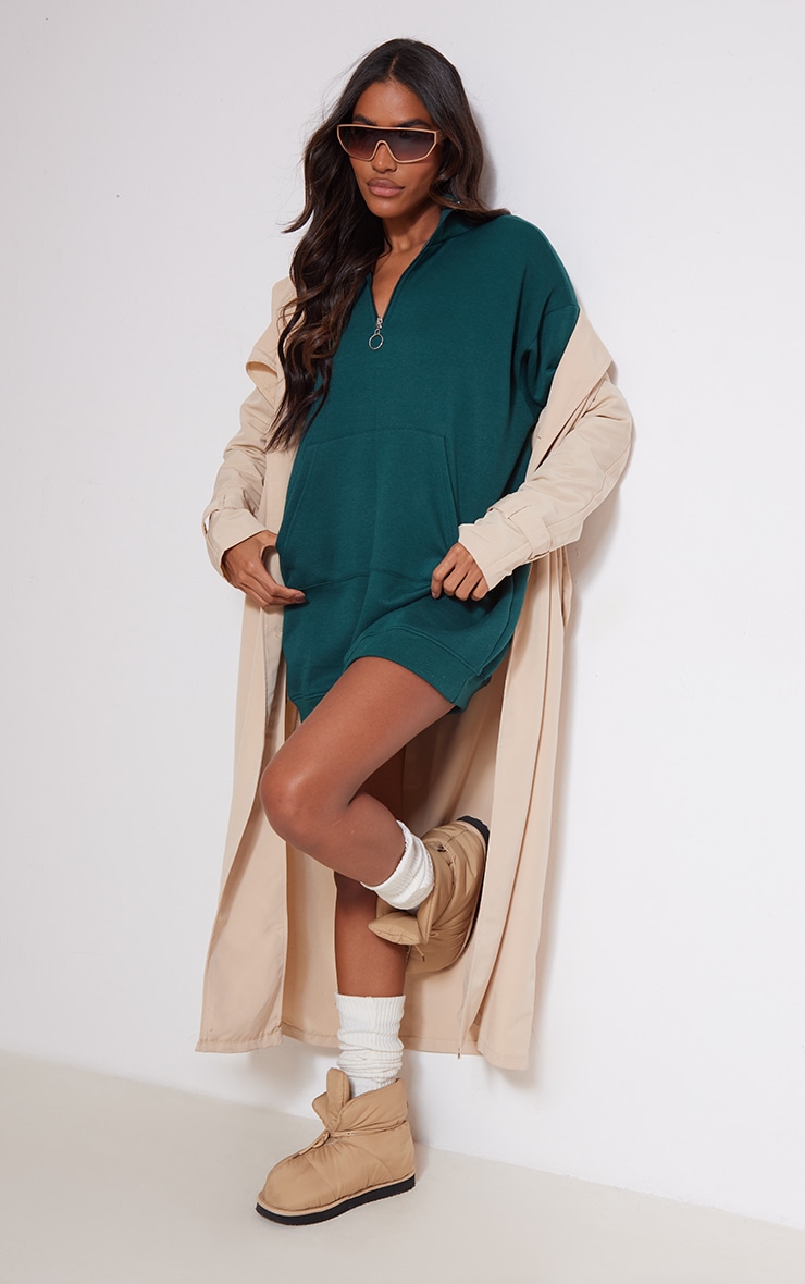 Robe pull en sweat vert sarcelle à zip et col montant image 3