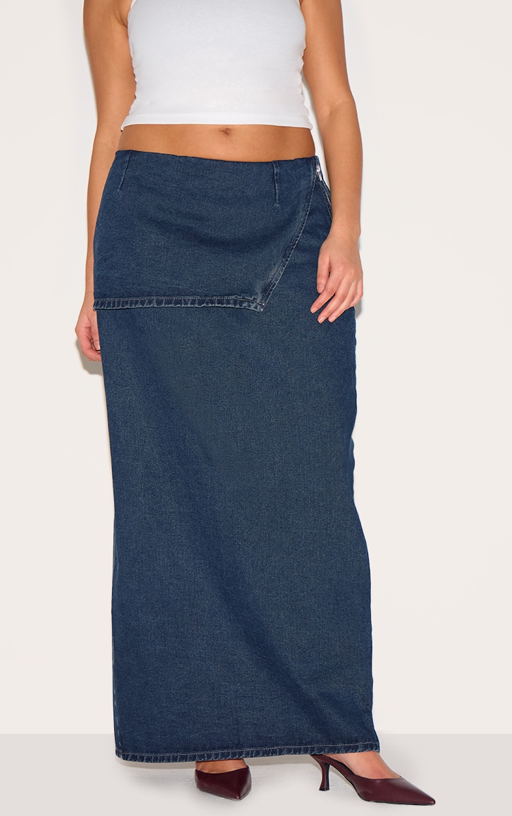 Plus Indigo Foldover Denim Maxi Skirt image 2